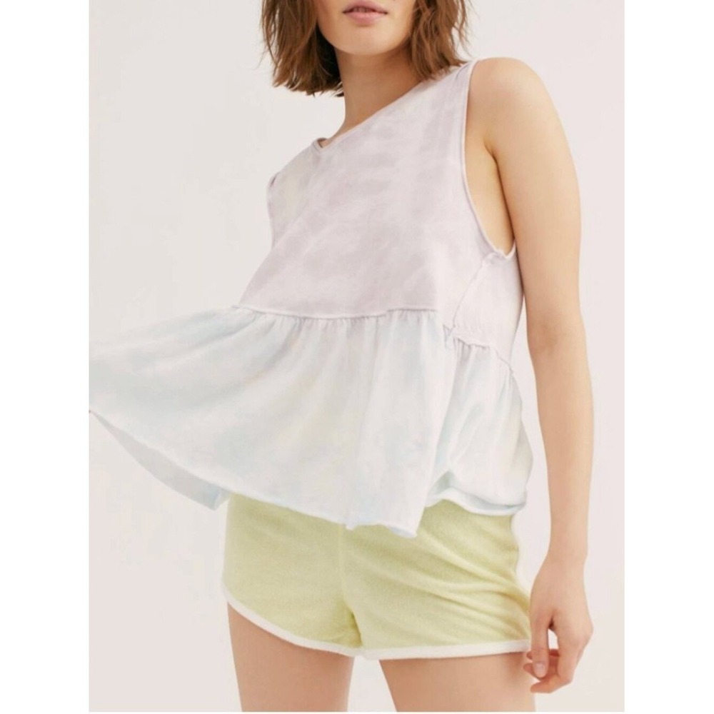 We The Free Free People Tie Dye Peplum Tank Top Lavender Blue Babydoll Small